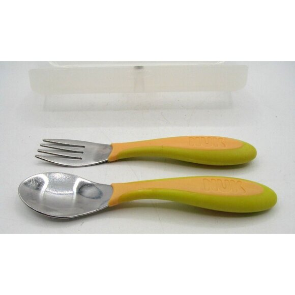 NUK 2 Piece Fork Spoon Set Lunchbox Travel Case Stainless Steel Kids Toddler Vtg - Picture 3 of 12